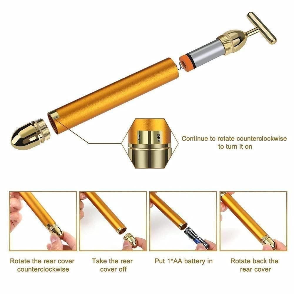 Premium 24K Gold Energy Beauty Bar Electric Facial Massage Roller