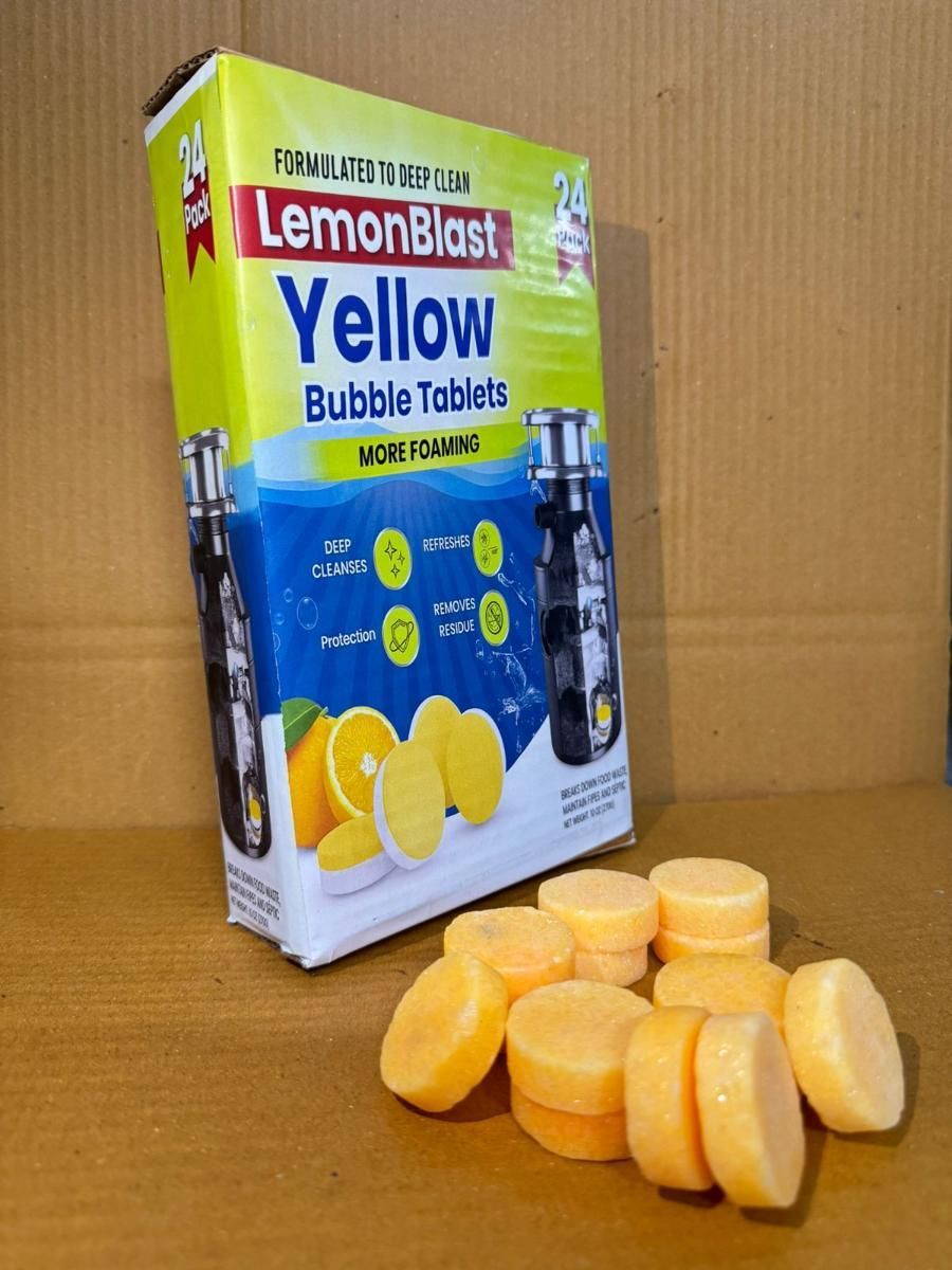 🍋 LemonBlast Yellow Bubble Tablets (24 pcs)  Powerful Bubble Action | Deep Cleaning | Fresh Lemon Fragrance
